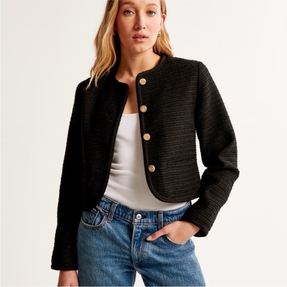 NWT Abercrombie & Fitch Black Collarless Tweed Blazer